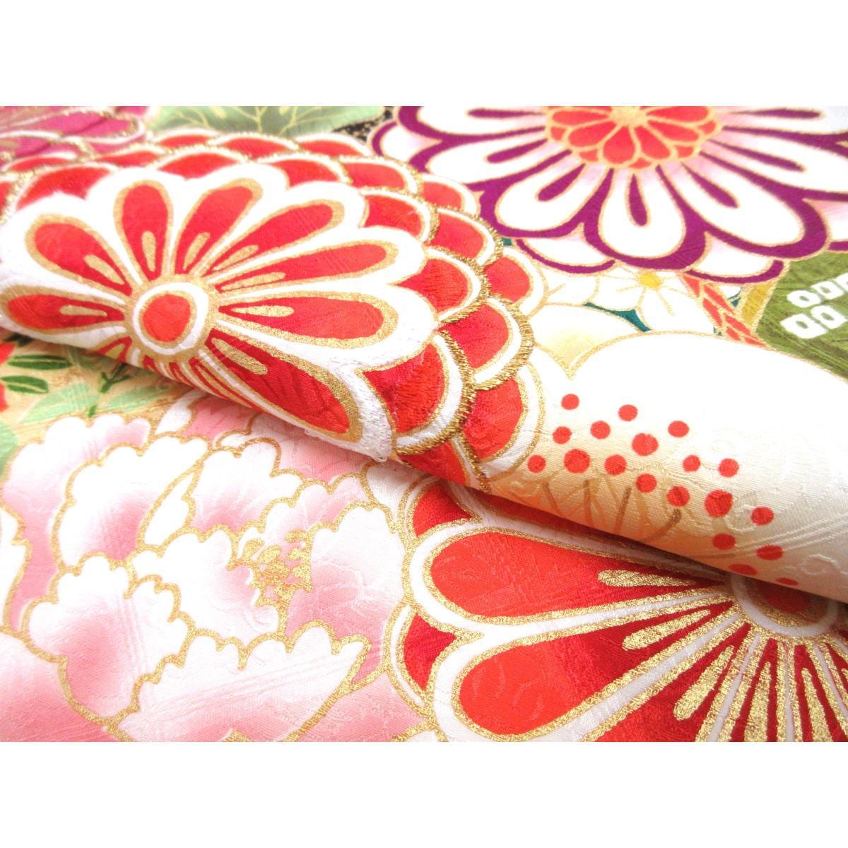 【未使用品】振袖　友禅金彩加工　刺繍入り　ボカシ染