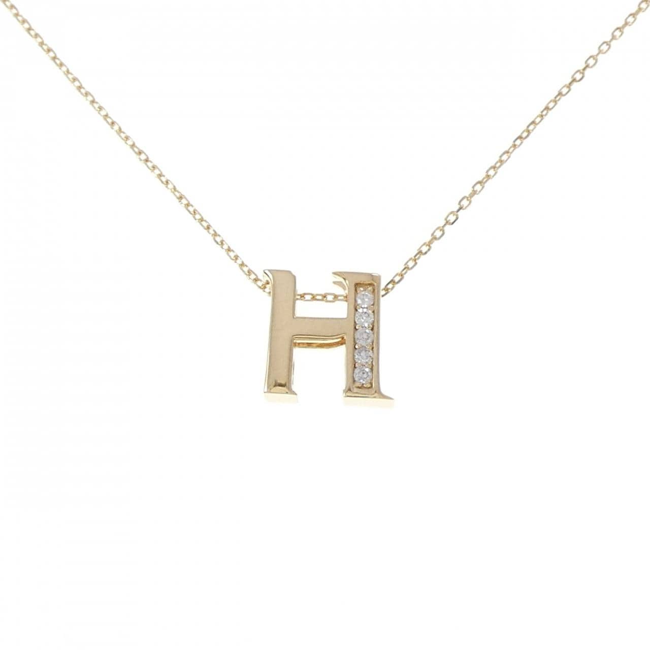 K18YG イニシャルH ダイヤモンド ネックレス 0.05CT