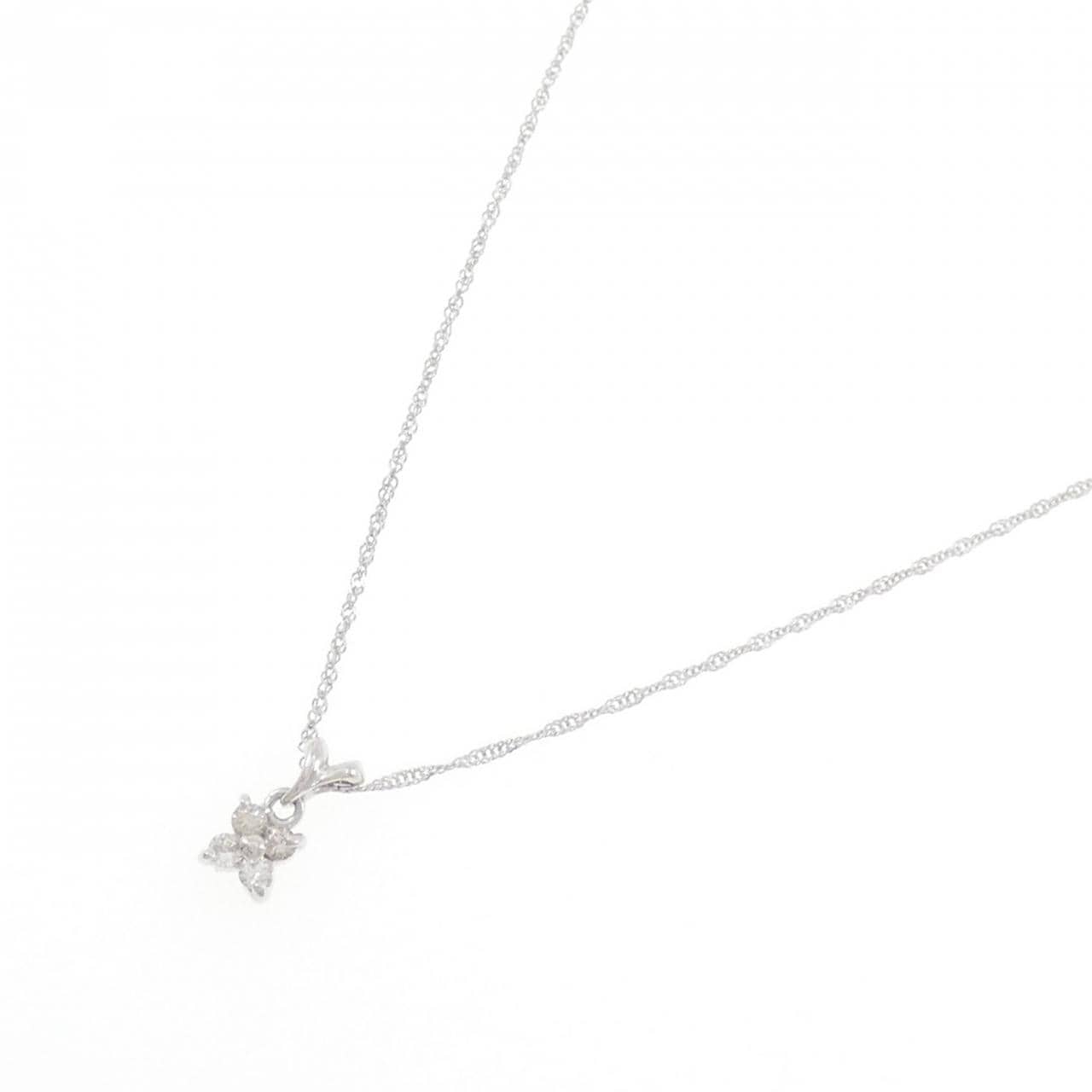 K18WG フラワー ダイヤモンド ネックレス 0.08CT