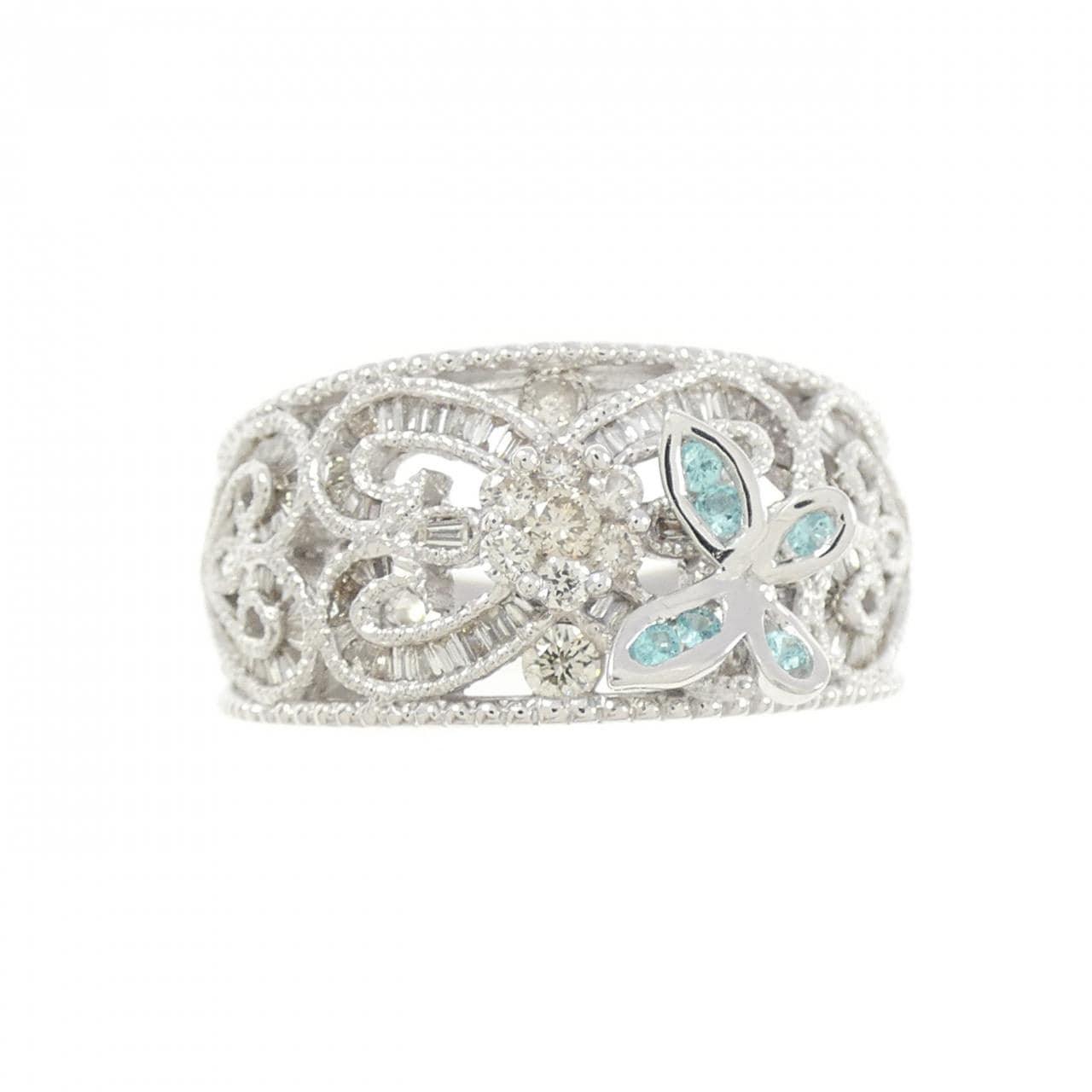 K18WG バタフライ トルマリン リング 0.04CT