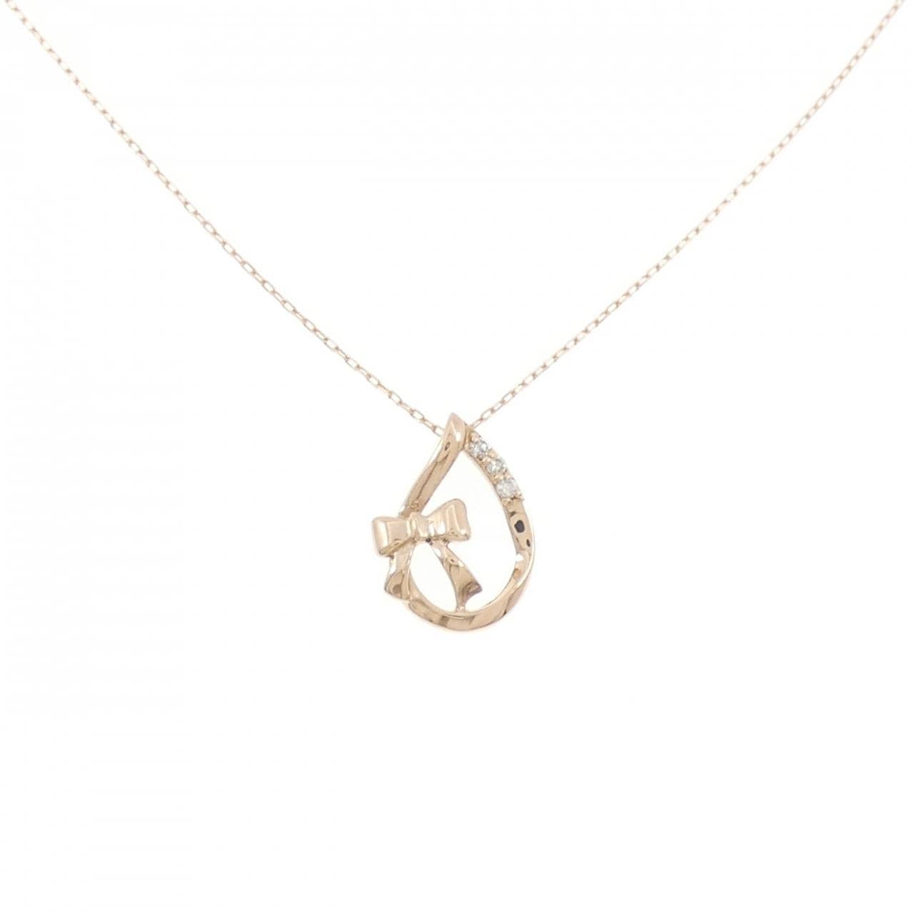 K10PG リボン ダイヤモンド ネックレス 0.02CT