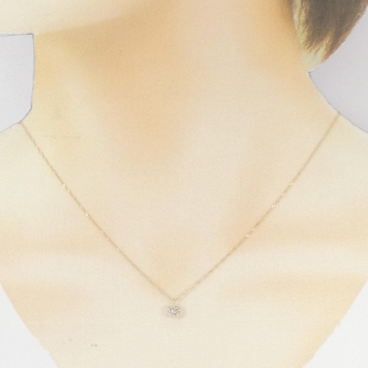 18K黄金单钻钻石项链，0.300克拉