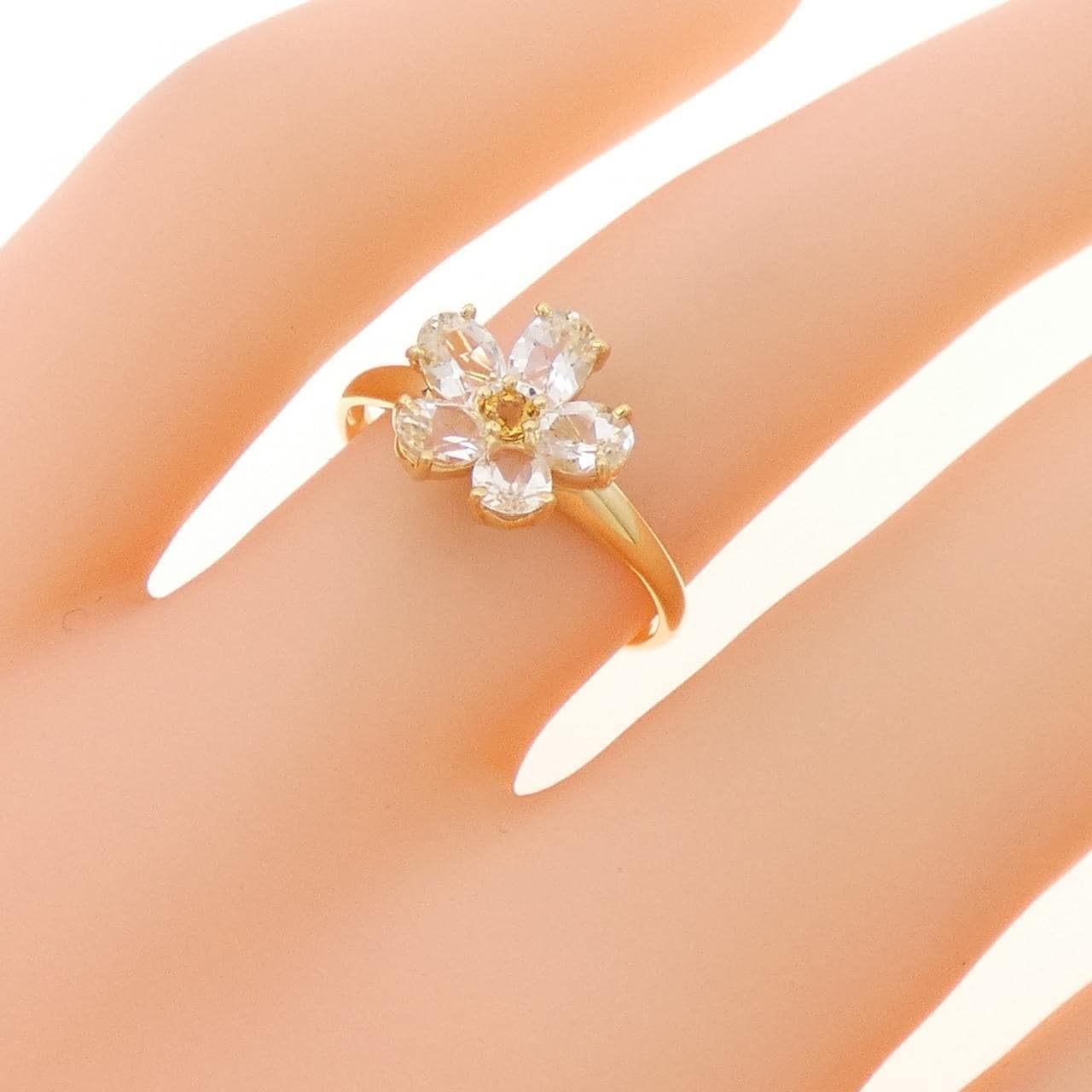 K18YG フラワー シトリン リング