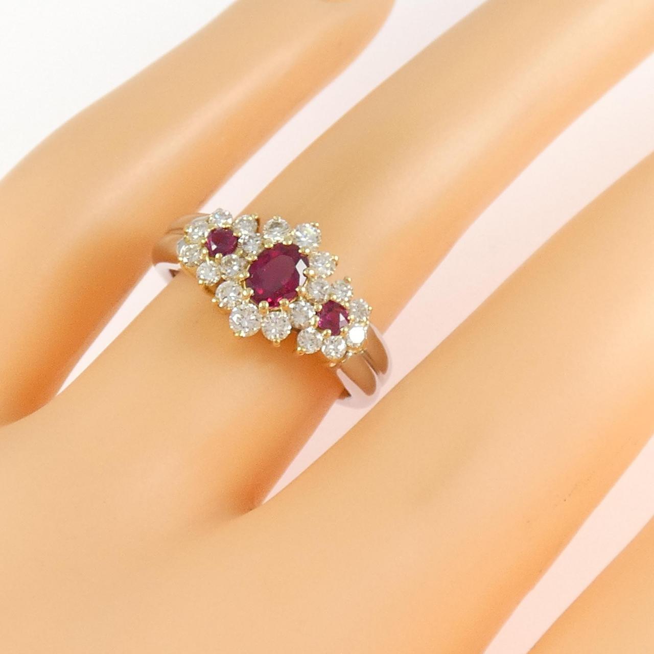 PT900/K18YG ルビー リング 0.65CT