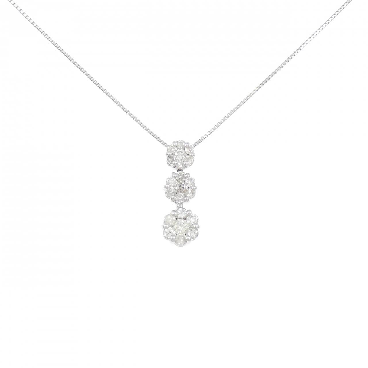 K18WG フラワー ダイヤモンド ネックレス 0.50CT