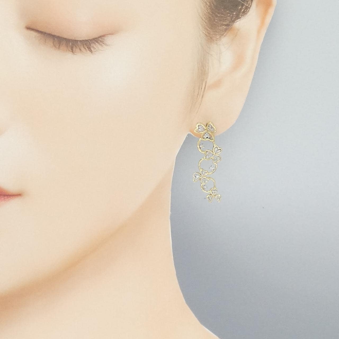 K18YG/K18WG クローバー ダイヤモンド ピアス 0.250CT