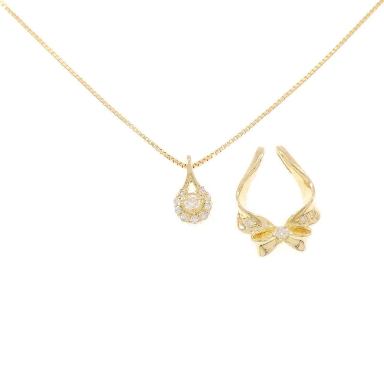 K18YG リボン ダイヤモンド ネックレス 0.21CT
