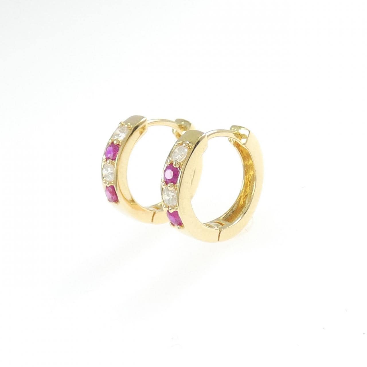 K18YG ルビー フープ ピアス