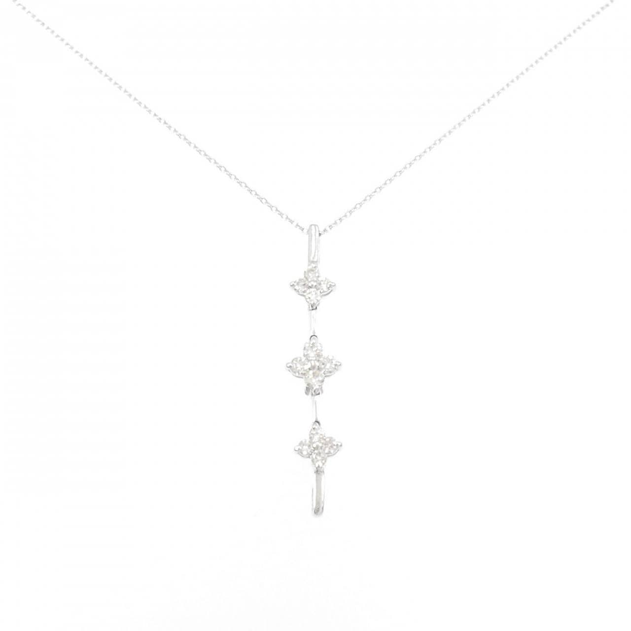 K18WG 2WAY フラワー ダイヤモンド ネックレス 0.50CT