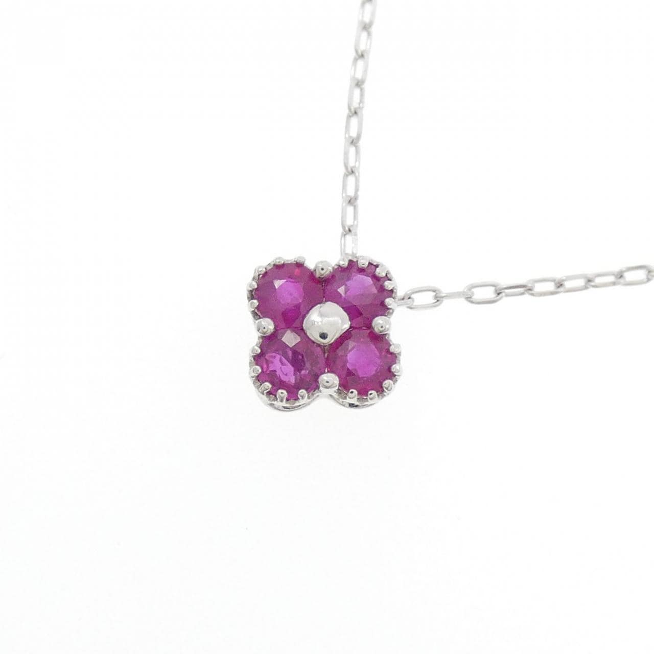 K18WG フラワー ルビー ネックレス