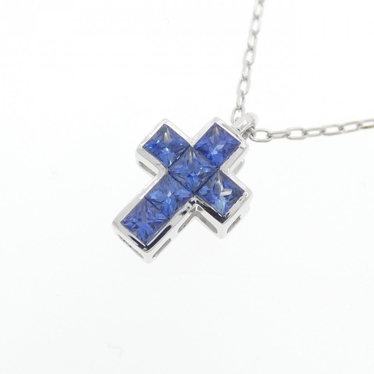 K18WG クロス サファイヤ ネックレス