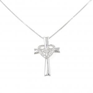 K18WG クロス×ハート ダイヤモンド ネックレス 0.11CT