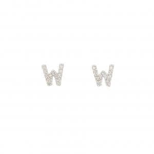K18WG イニシャルW ダイヤモンド ピアス 0.18CT
