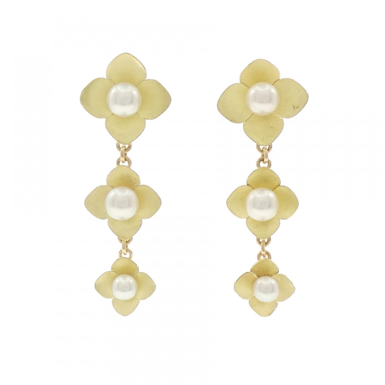 K18YG フラワー アコヤパール ピアス