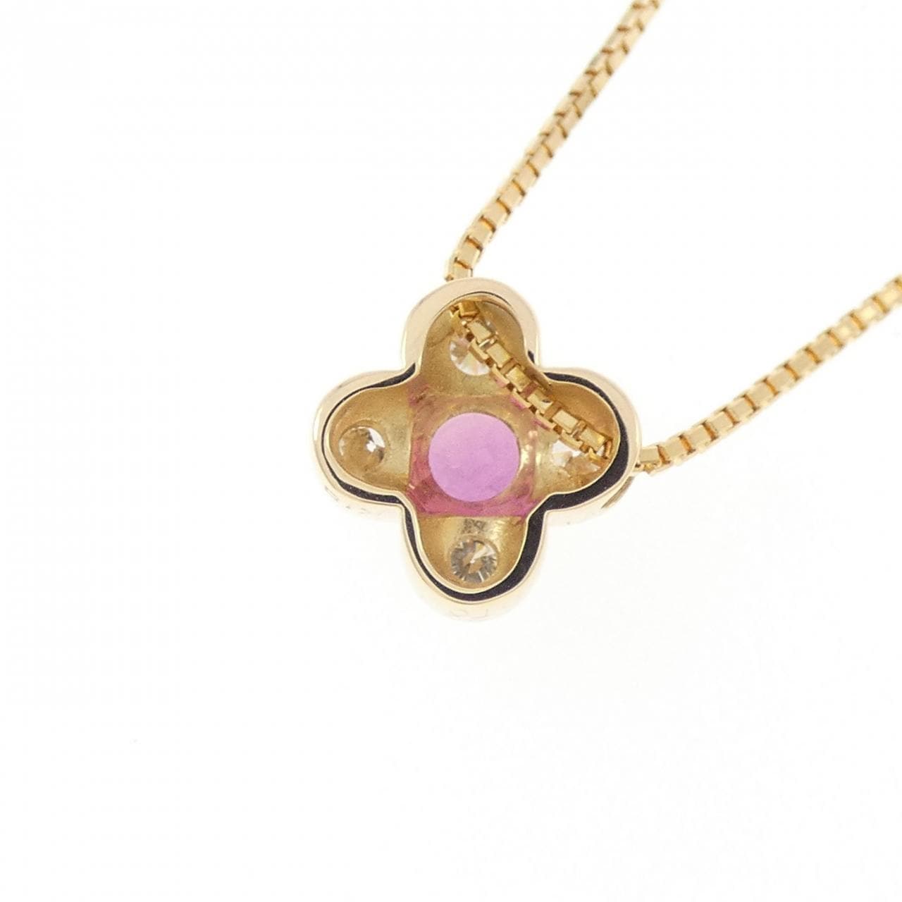 K18YG フラワー ルビー ネックレス 0.22CT