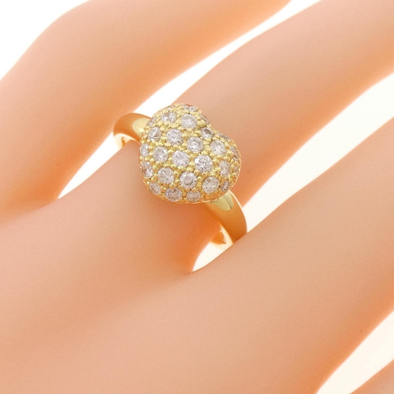 K18YG ハート パヴェ ダイヤモンド リング 0.50CT