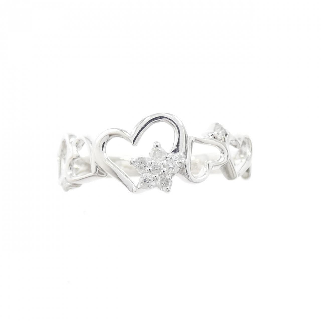 K14WG ハート×スター ダイヤモンド リング