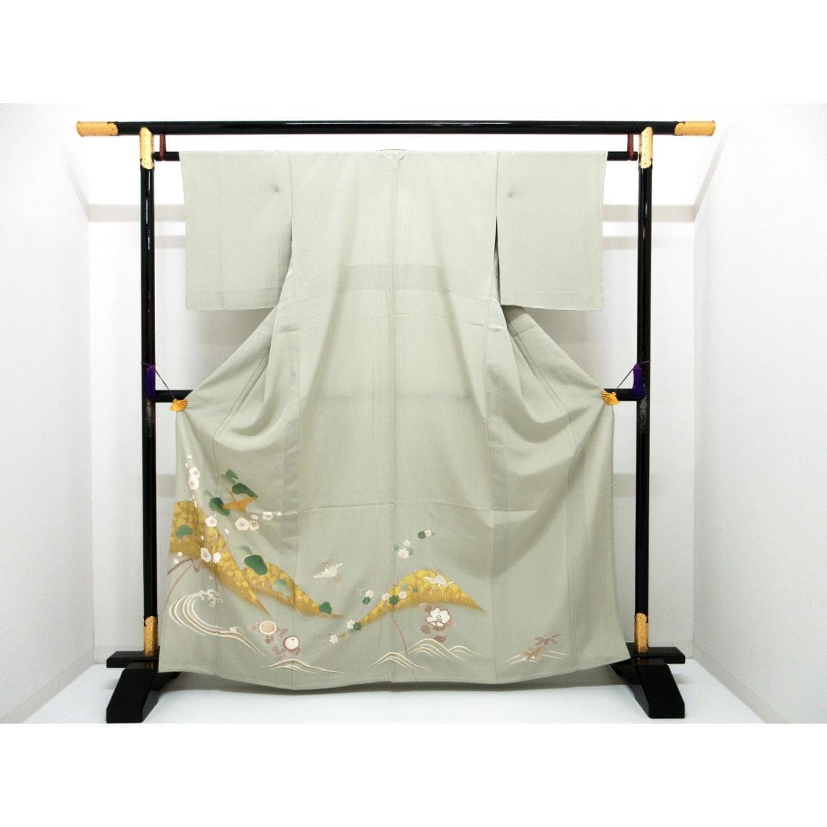 [未使用品] 单层、彩色和服、可作为正式和服使用、友禅金箔饰面、圆形紫藤、袖长 S 码