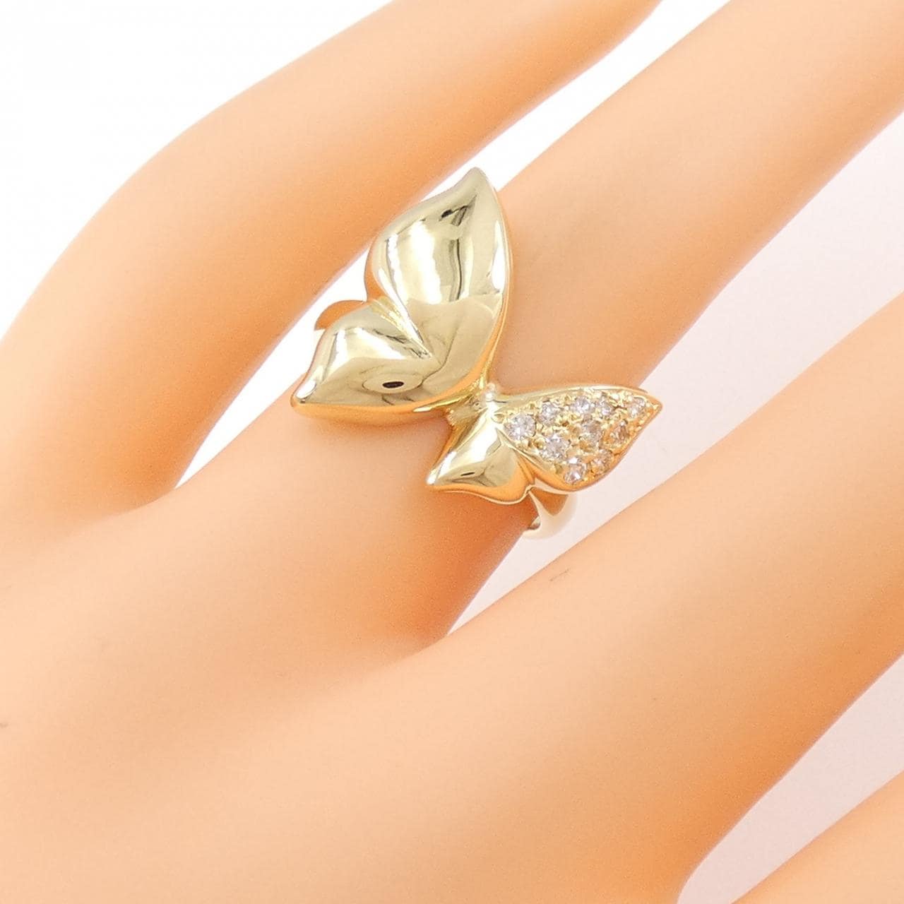 K18YG バタフライ ダイヤモンド リング 0.14CT