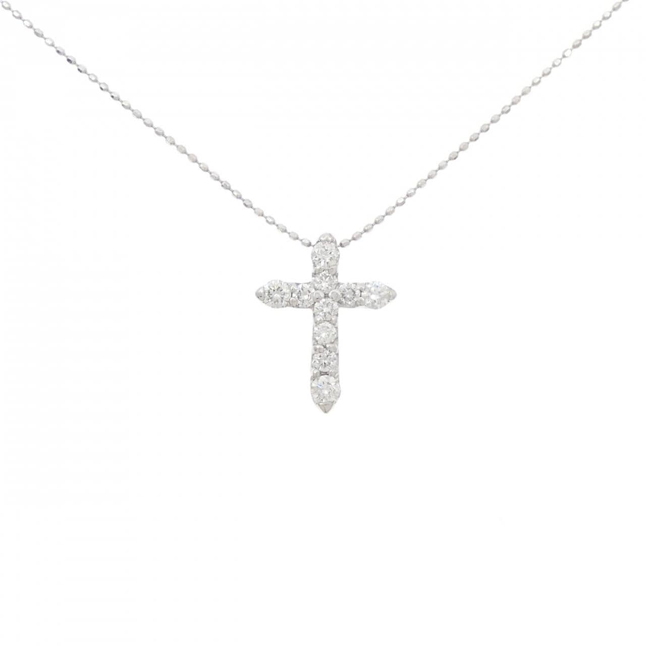 K18WG/750WG クロス ダイヤモンド ネックレス 0.50CT