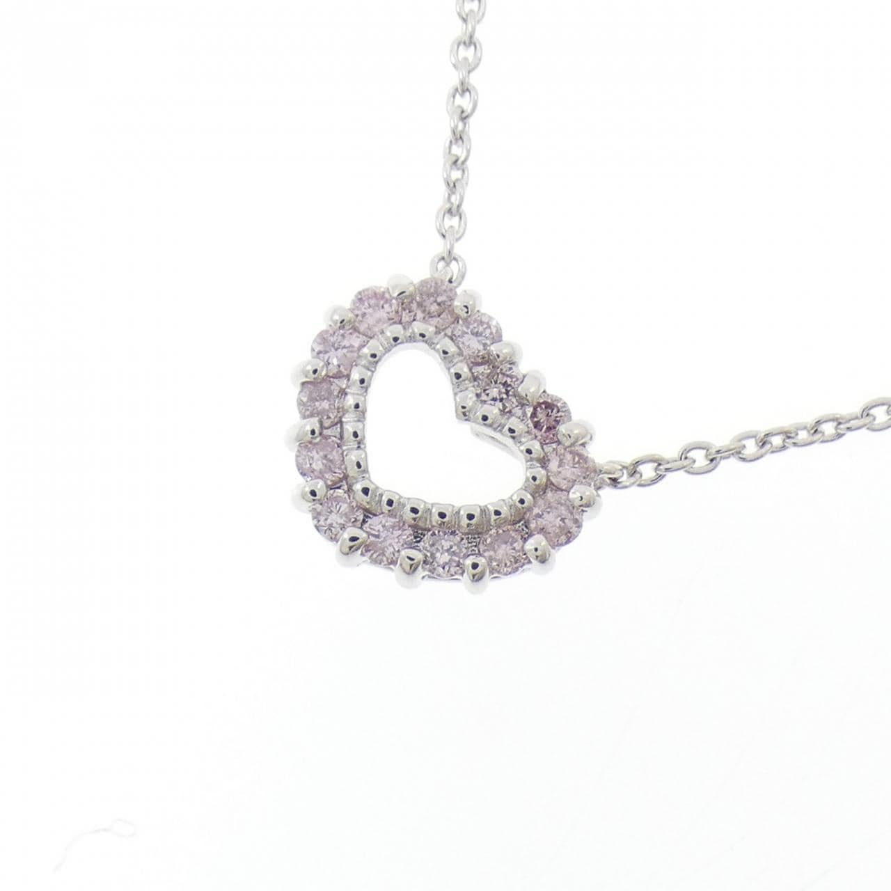 K18WG ハート ピンクダイヤモンド ネックレス 0.14CT