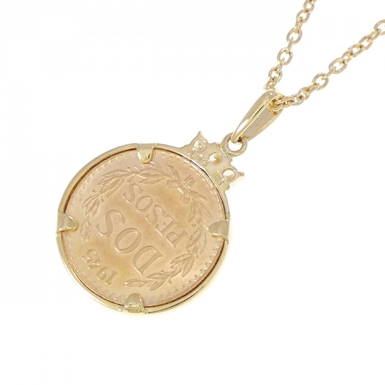 K18YG(枠) ダイヤモンド コイン ネックレス 0.04CT