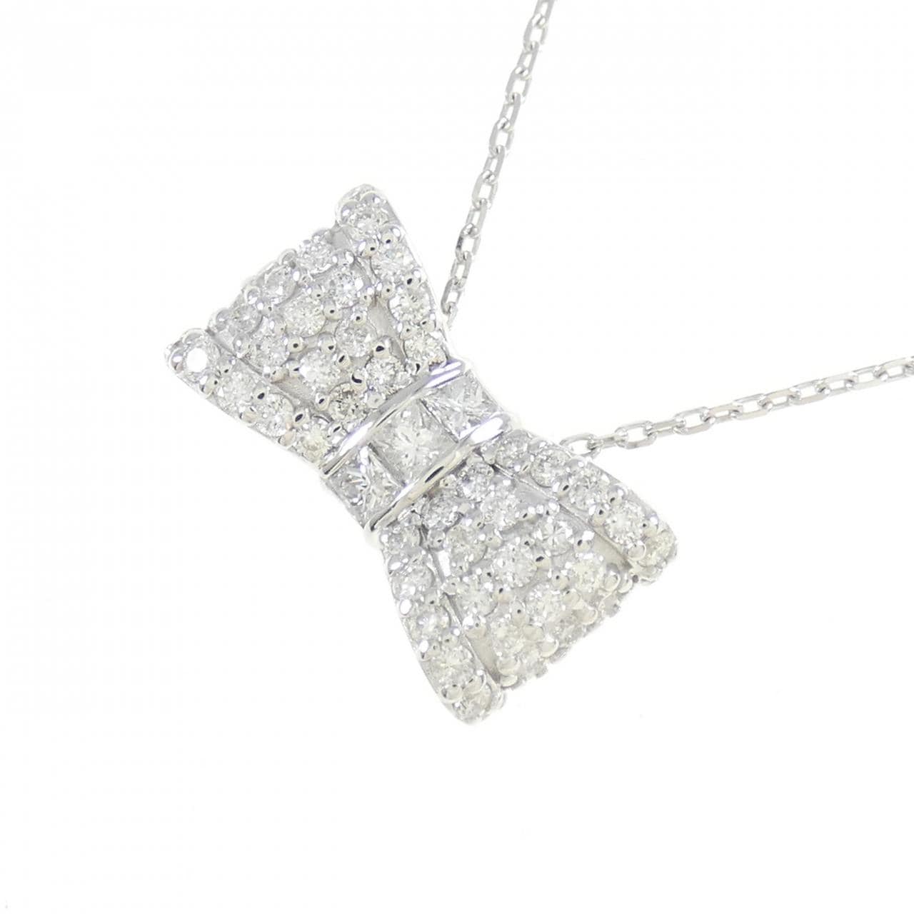 K18WG リボン ダイヤモンド ネックレス 0.60CT