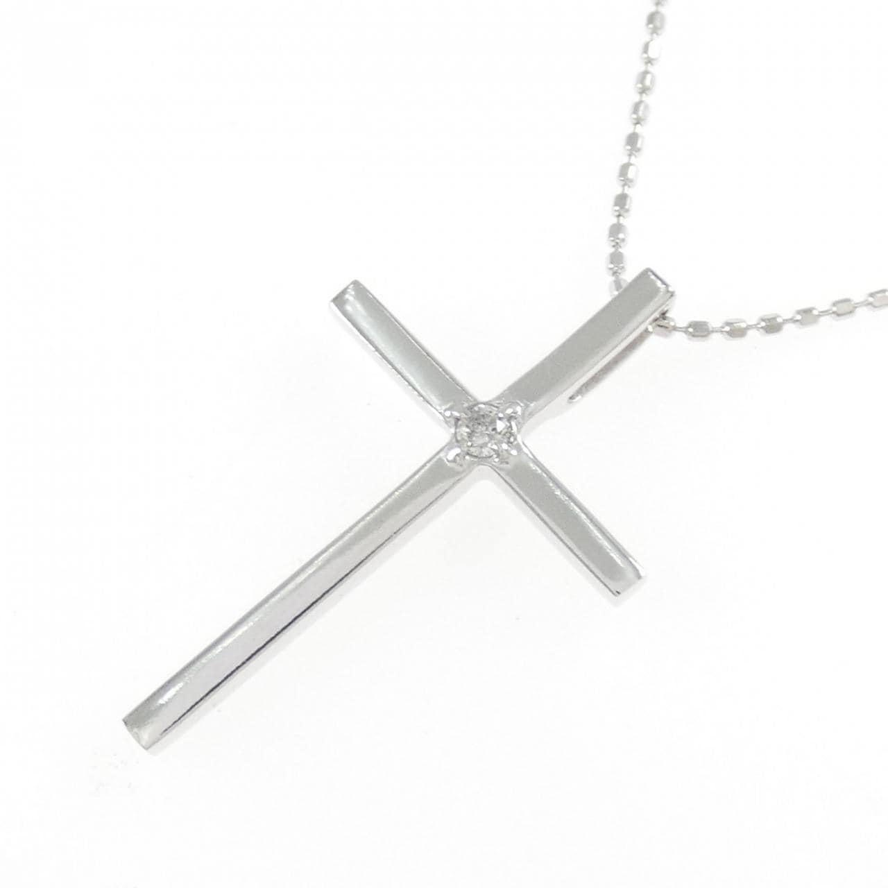 K18WG クロス ダイヤモンド ネックレス 0.03CT
