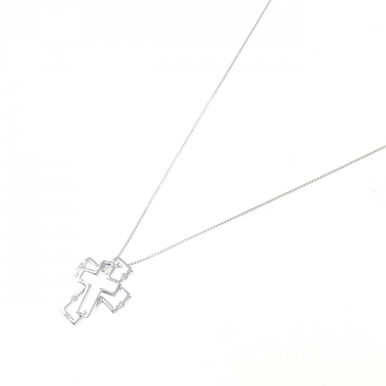 K18WG クロス ダイヤモンド ネックレス 0.05CT