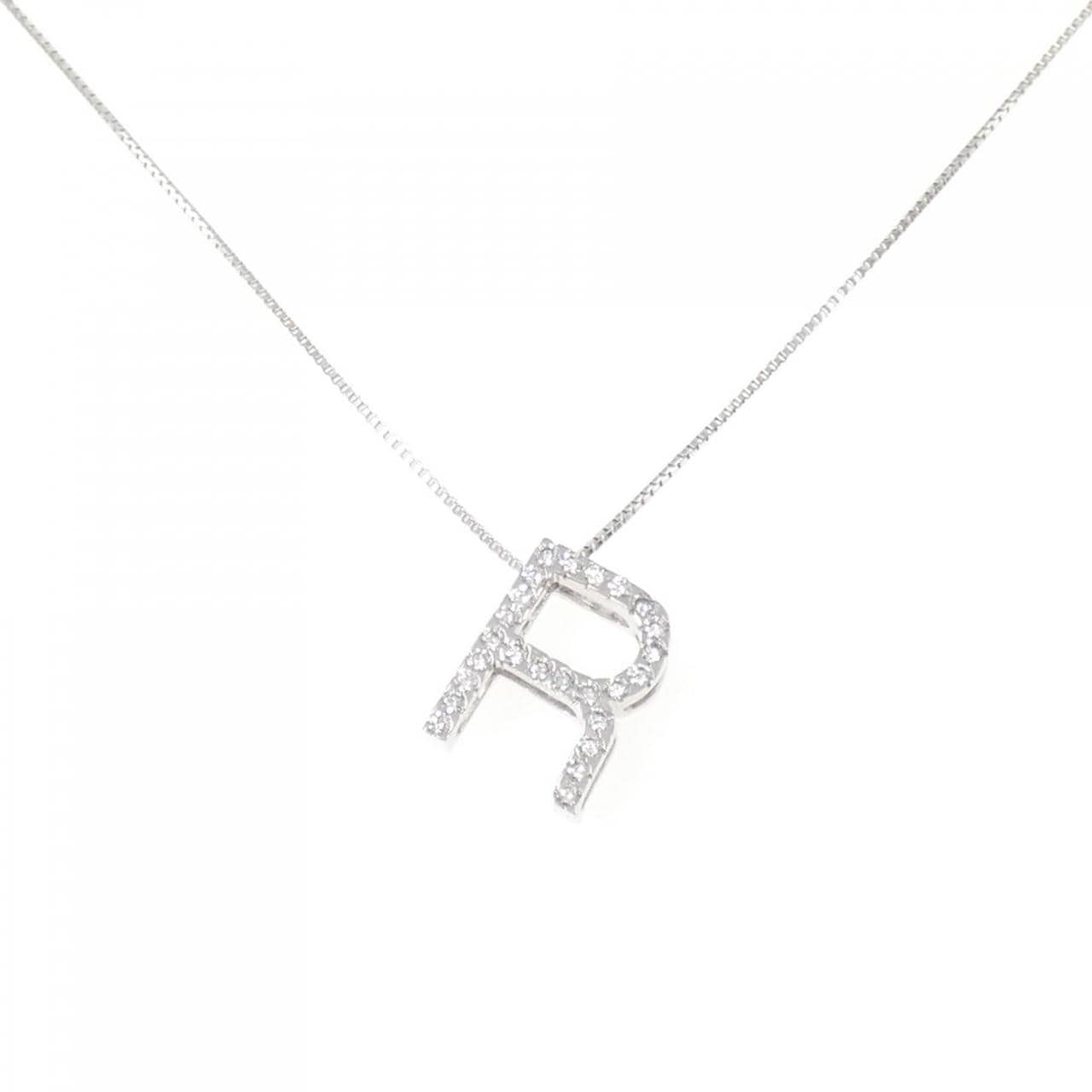 K18WG イニシャルR ダイヤモンド ネックレス 0.15CT
