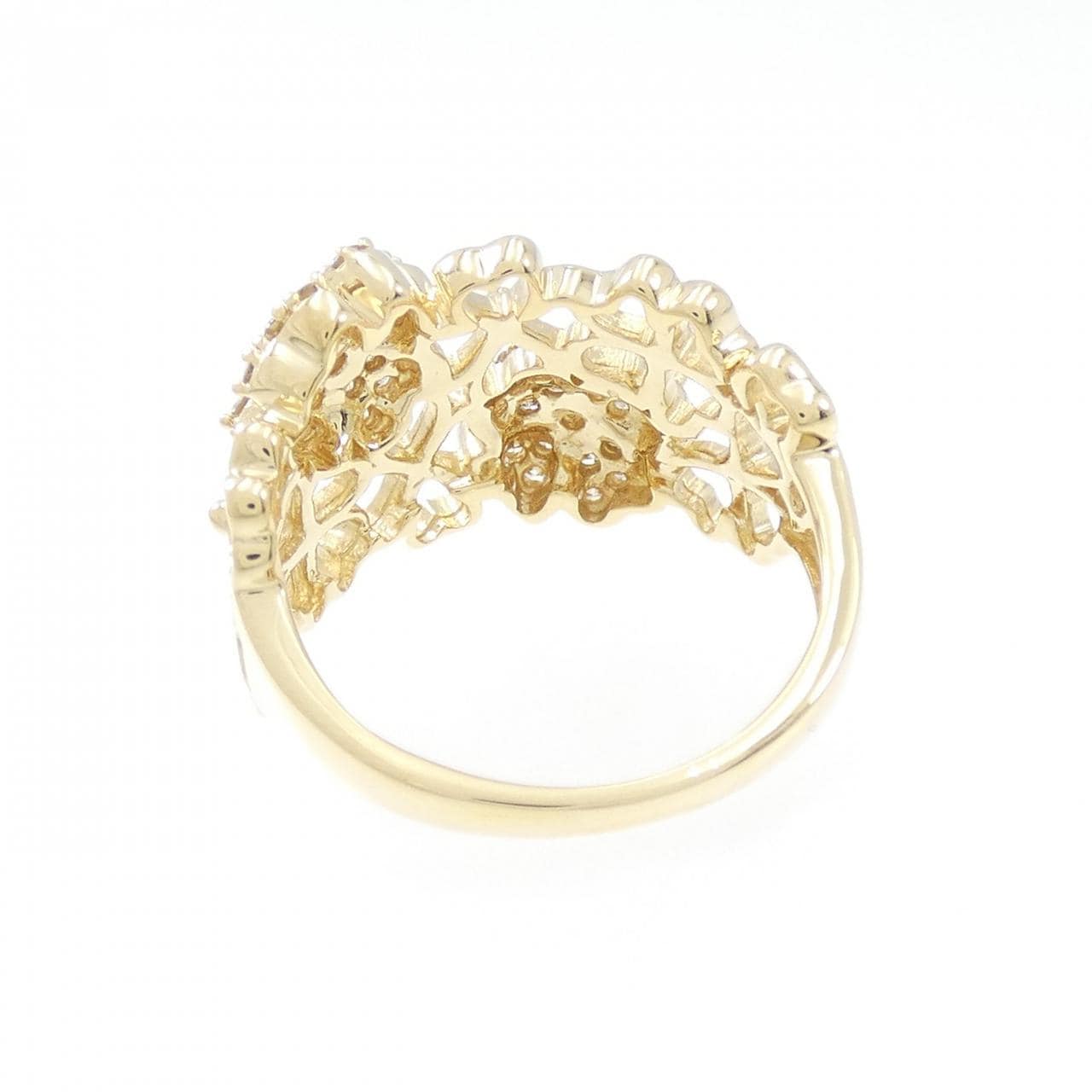 K18YG flower Diamond ring 0.37CT