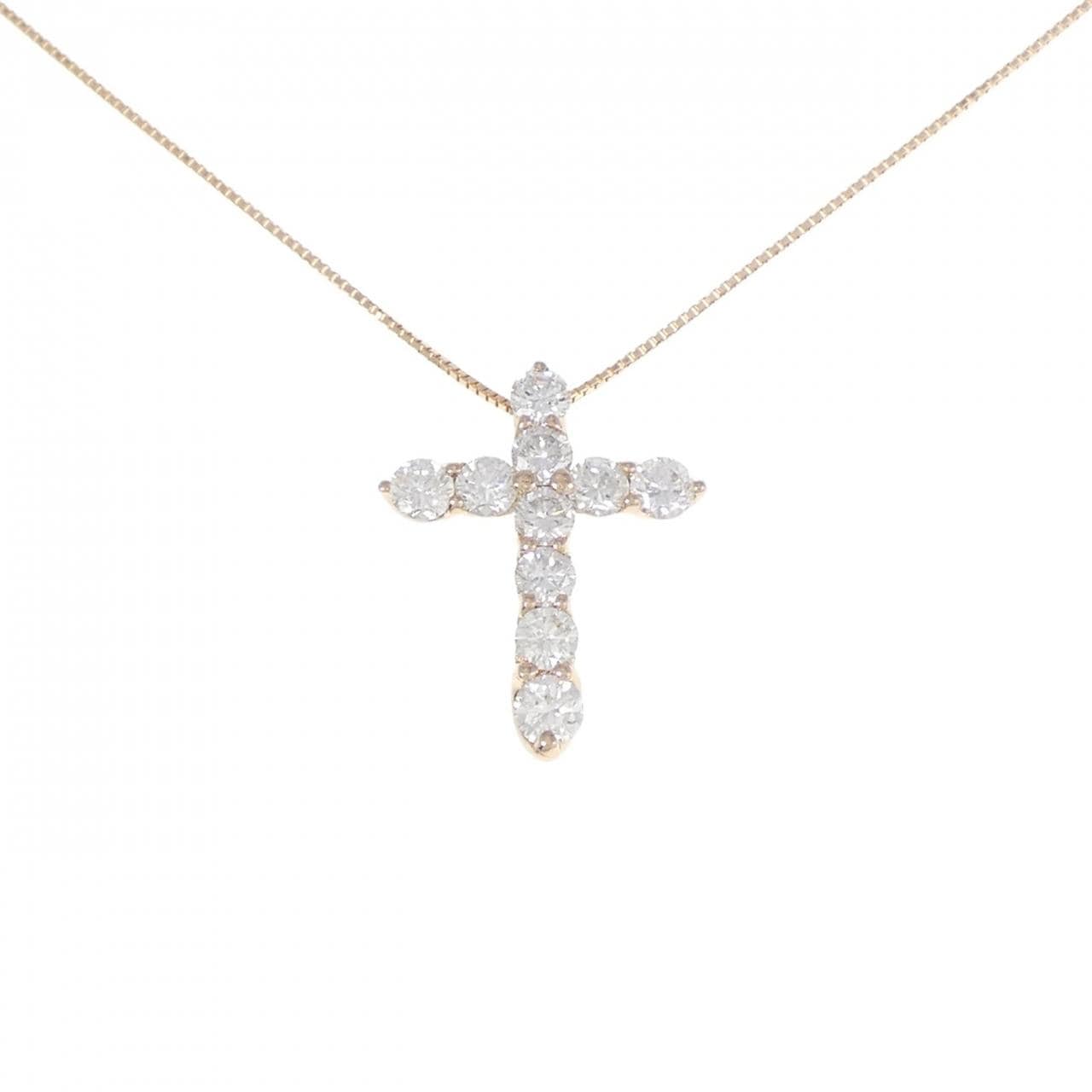 K18PG Cross Diamond Necklace 1.53CT