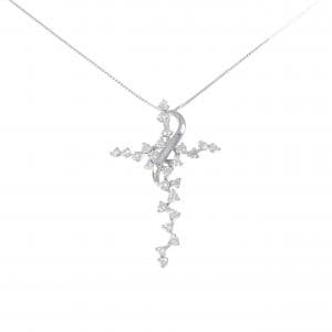 K18WG クロス ダイヤモンド ネックレス 1.43CT