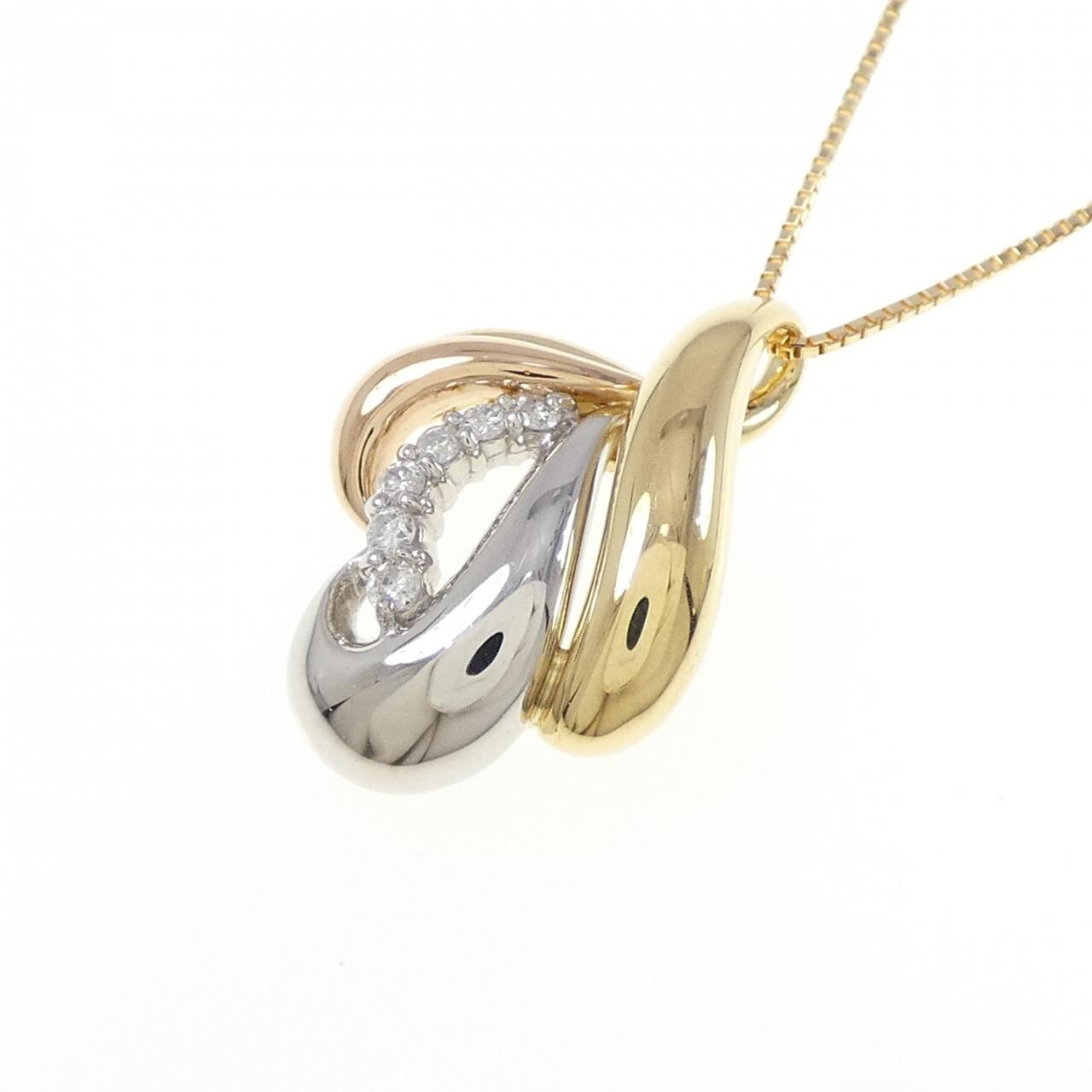K18YG/PT900/K18PG ダイヤモンド ネックレス 0.10CT