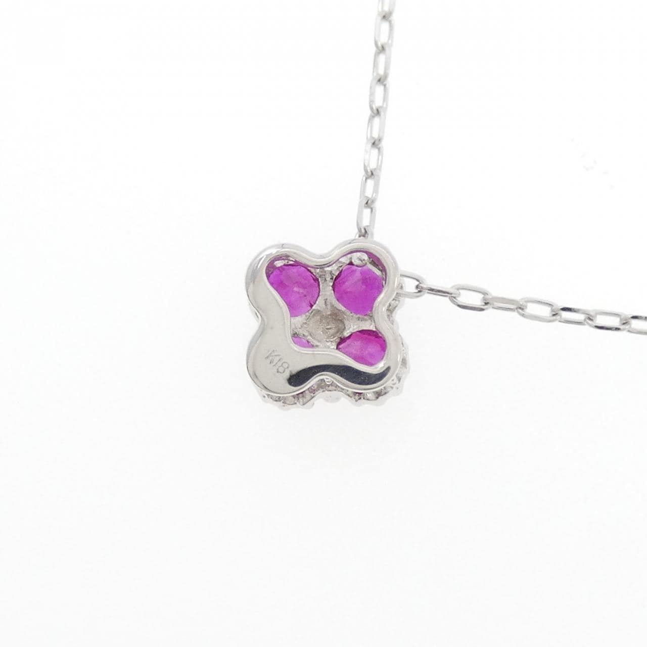 K18WG フラワー ルビー ネックレス