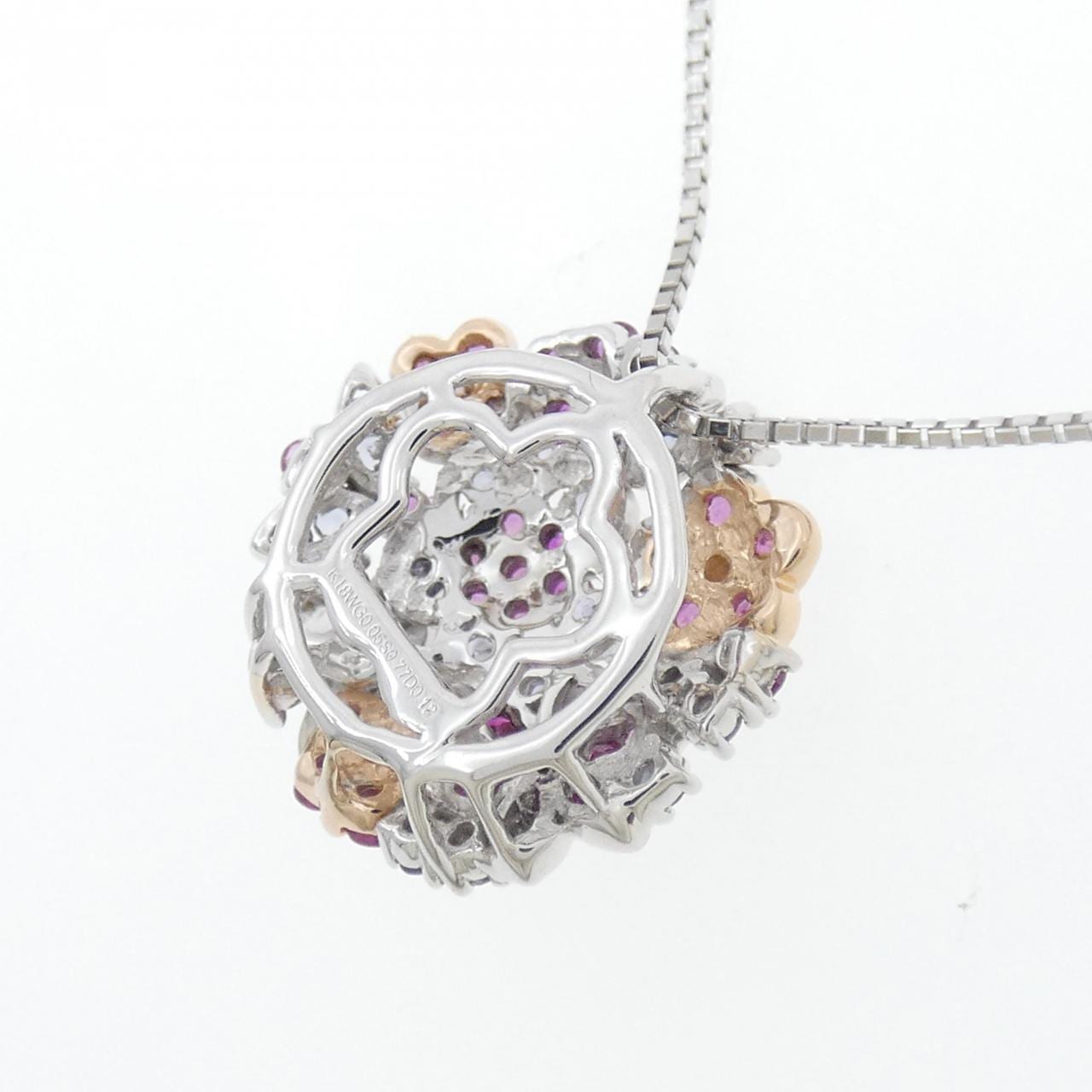 K18WG/K18PG フラワー カラーストーン ネックレス