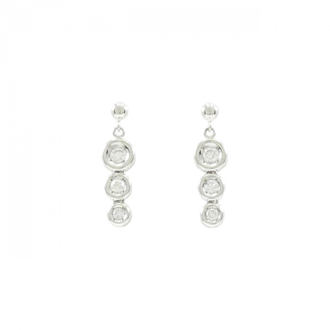 PT900 スリーストーン ダイヤモンド ピアス 0.30CT