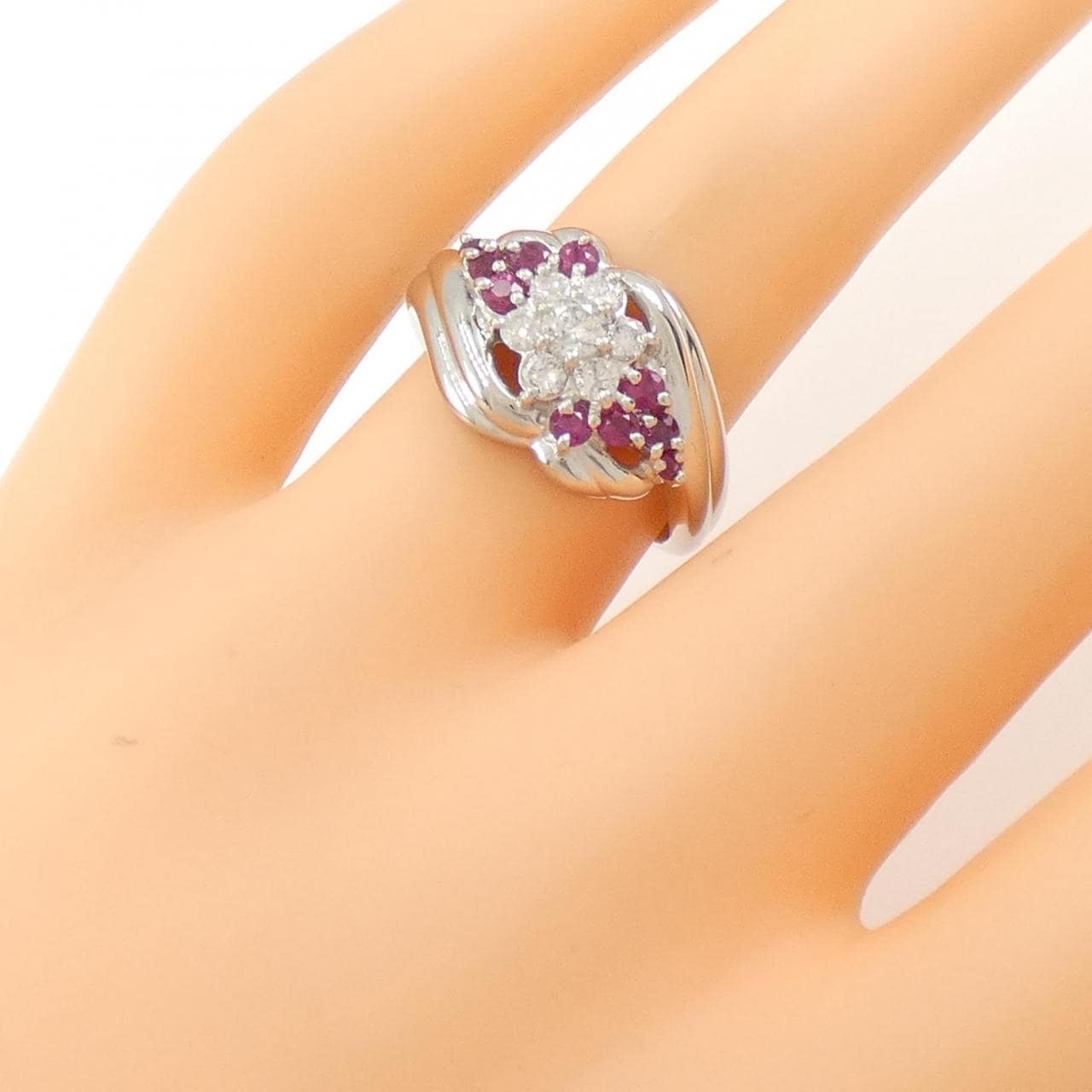 PT フラワー ルビー リング 0.43CT