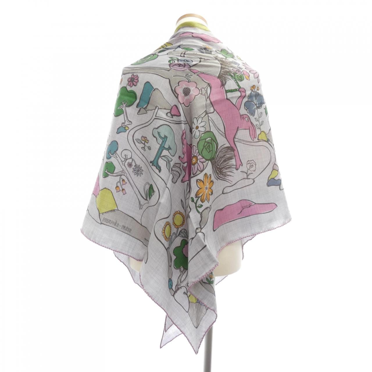 エルメス HERMES MILLE ET UN LAPINS H364007S トライアングルジェアン ショール