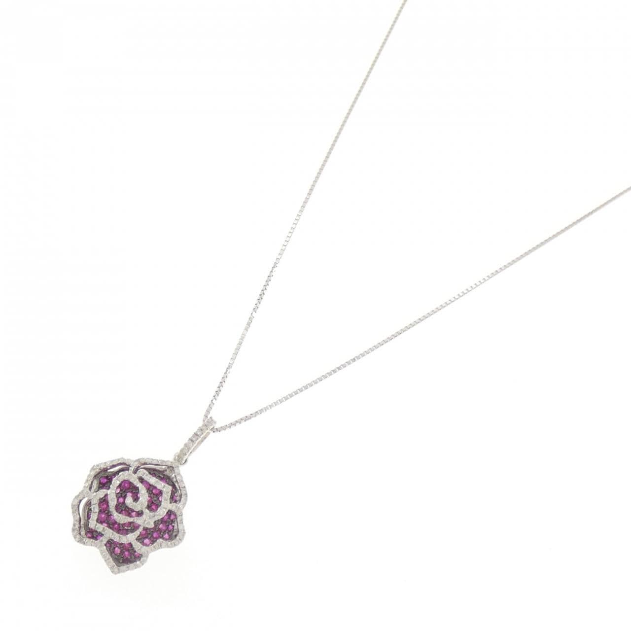 K18WG/K18BG ローズ ルビー ネックレス 0.70CT