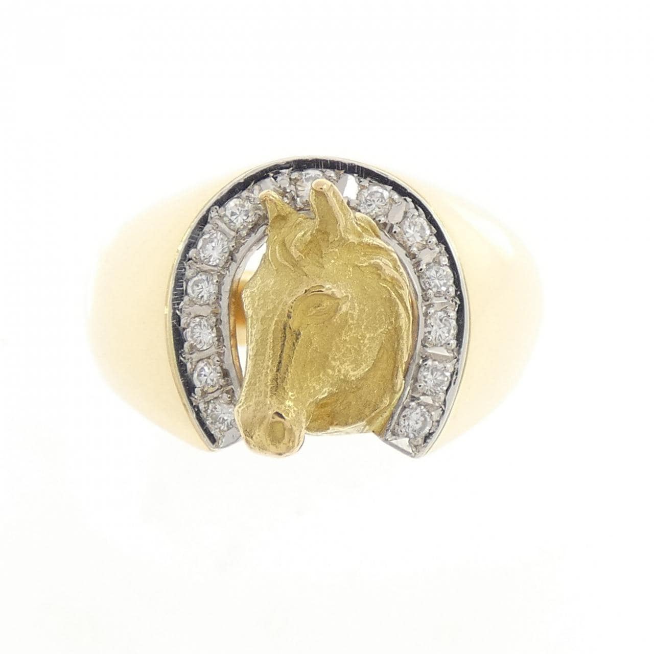 K18YG/PT900 ホース ダイヤモンド リング 0.13CT