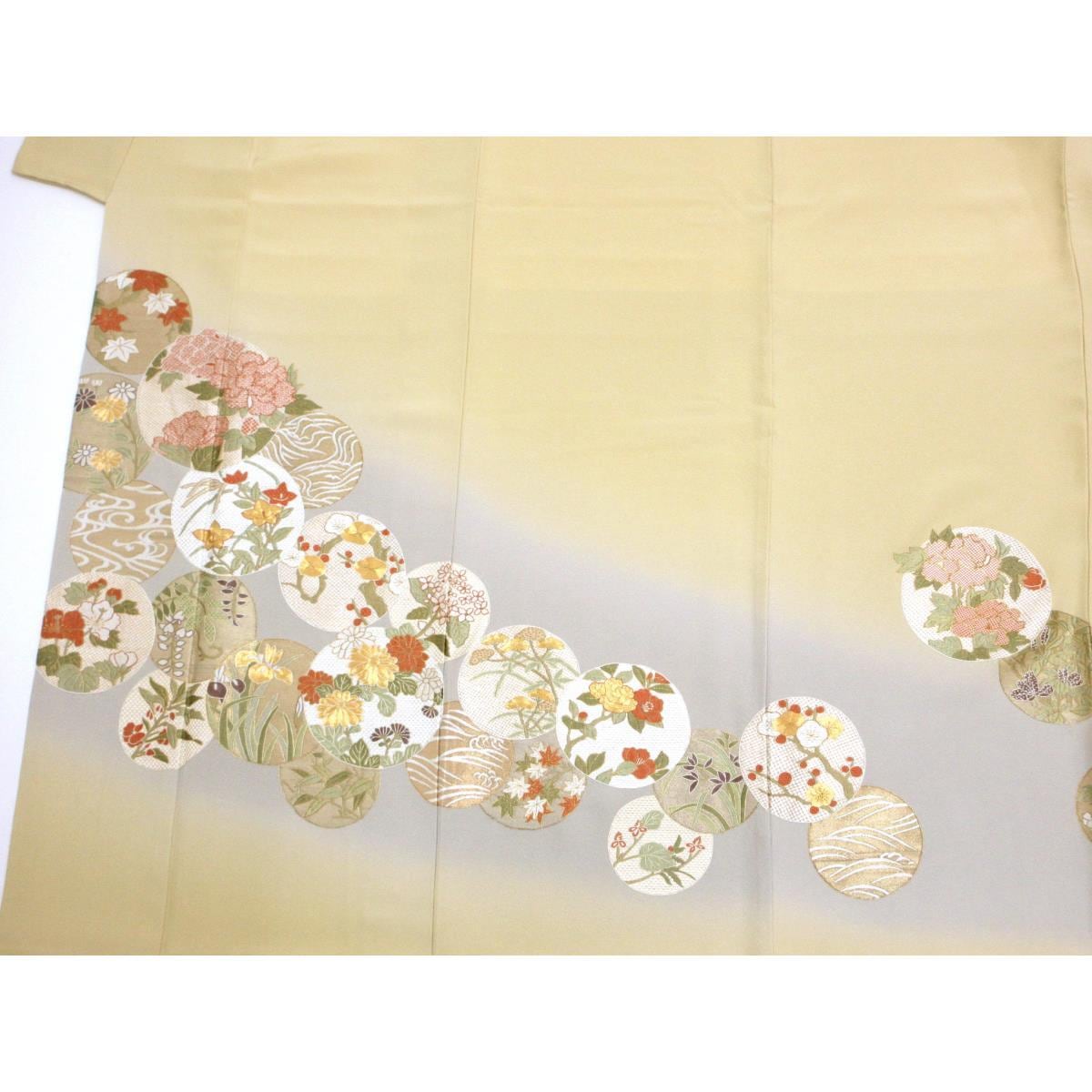 Colored Tomesode (Japanese Kimono) with embroidery and gradation dyeing, nine bamboo leaves, length S size