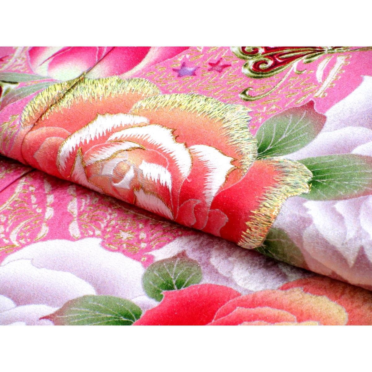 【未使用品】振袖　友禅加工ボカシ染　刺繍入り