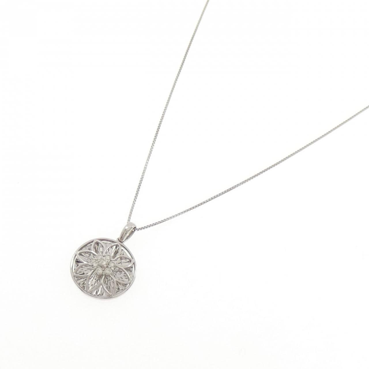 【新品】PT900/PT850 フラワー ダイヤモンド ネックレス 0.10CT