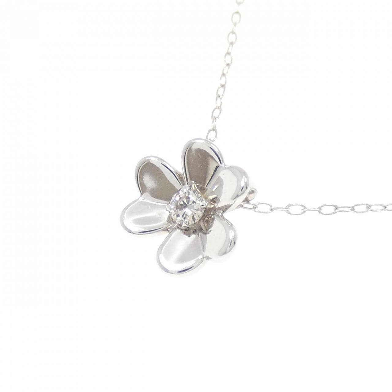 K18WG フラワー ダイヤモンド ネックレス 0.05CT