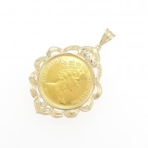 K18YG(枠) ダイヤモンド コイン ペンダント 0.08CT