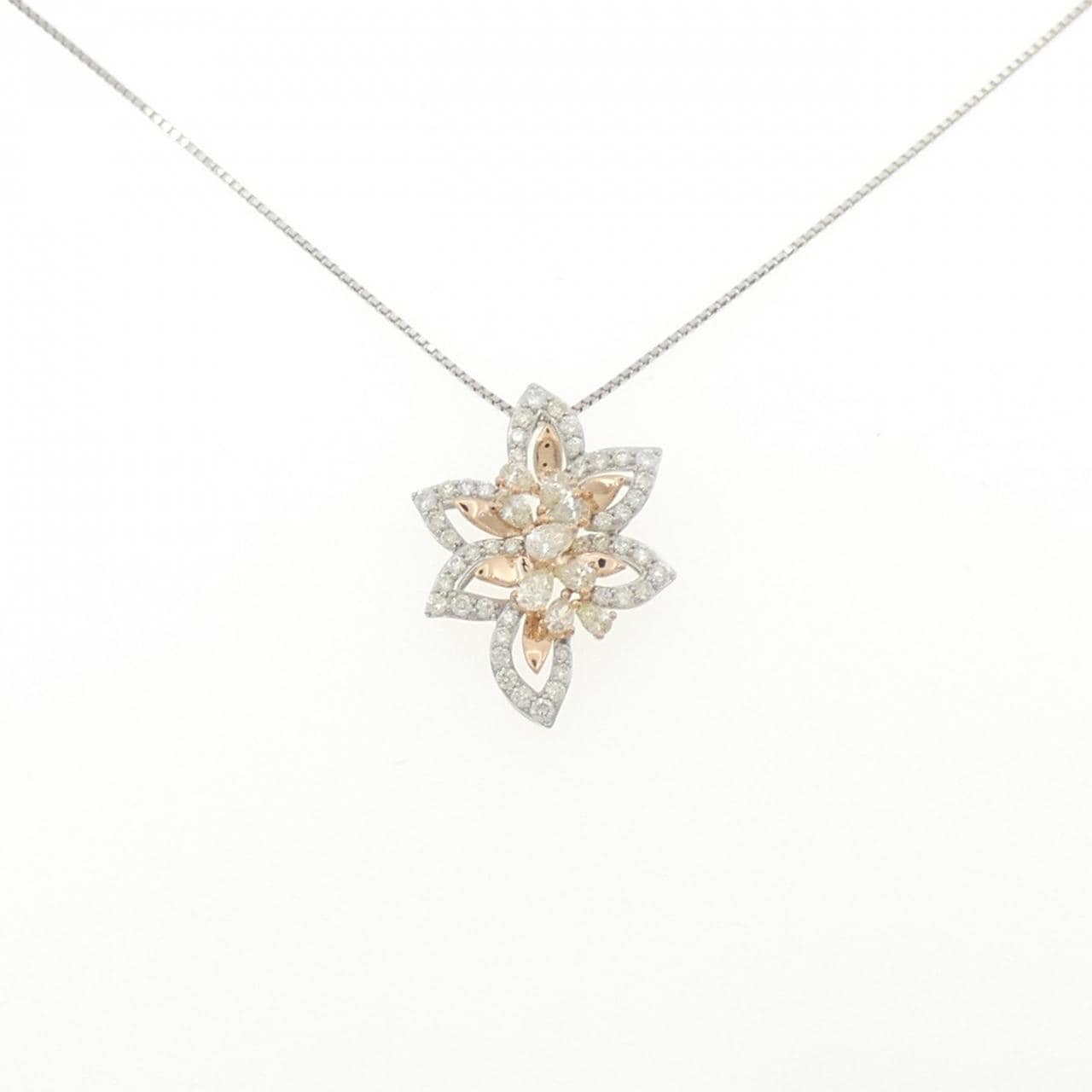 PT950/K18PG/PT850 フラワー ダイヤモンド ネックレス 0.85CT