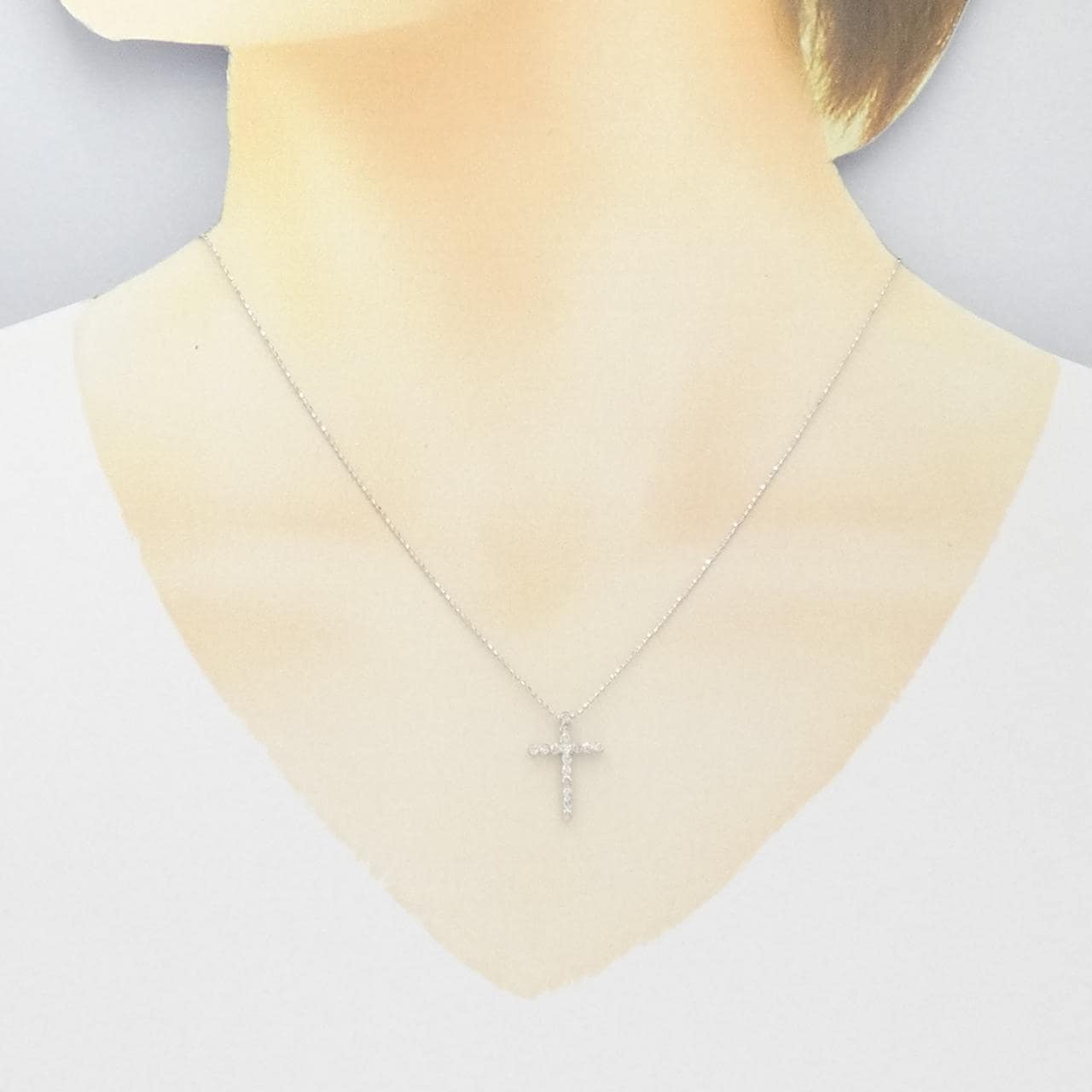 K18WG/750WG クロス ダイヤモンド ネックレス 0.30CT