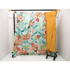 振袖　友禅金彩加工　きもの・長襦袢　２点セット　裄丈Ｓ寸　身幅３Ｌ寸