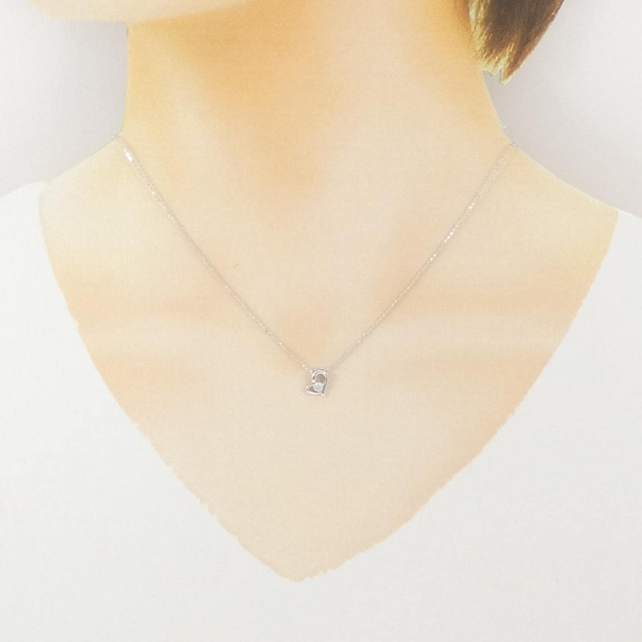 K18WG ハート ダイヤモンド ネックレス 0.07CT